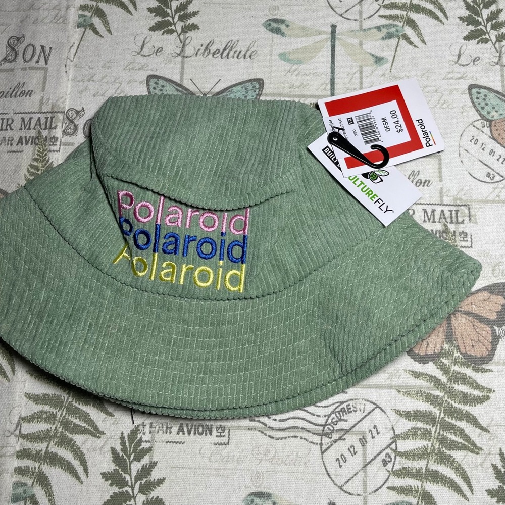 Polaroid‎ Bucket Hat Corduroy Olive Green Embroidered Logo New OSFM